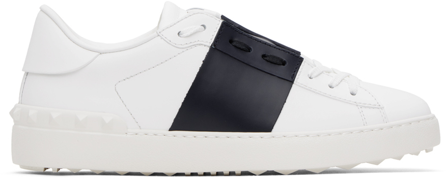 Shop Valentino White & Navy Open Sneakers In Bianco/marine/bianco