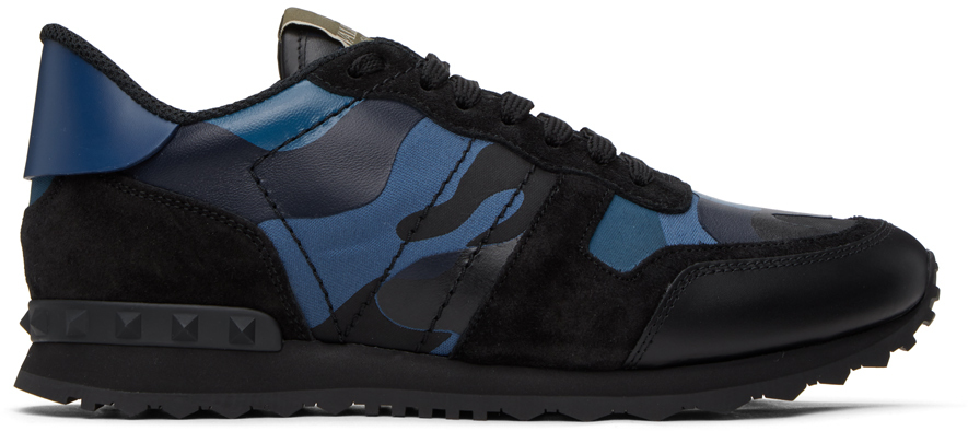 Shop Valentino Black & Blue Camouflage Rockrunner Sneakers In Gs5 Bluettemarine