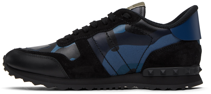 Valentino Multicolor Fabric And Nappa Leather Camouflage Sneakers In Gs5 Bluettemarine