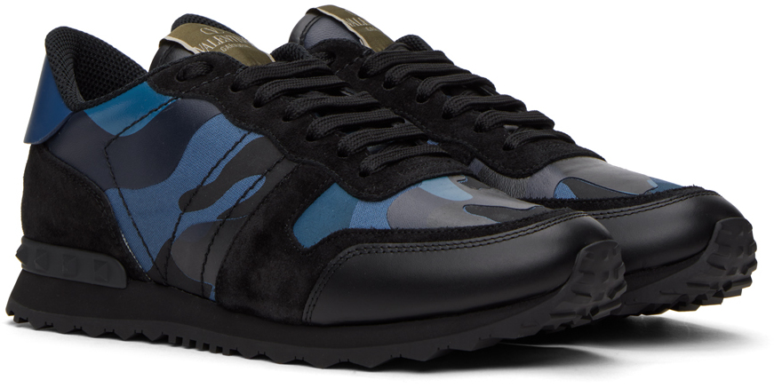 Valentino Multicolor Fabric And Nappa Leather Camouflage Sneakers In Gs5 Bluettemarine