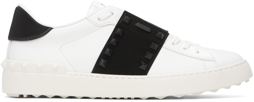 Shop Valentino White & Black Calfskin Rockstud Untitled Sneakers In Bianco/nero