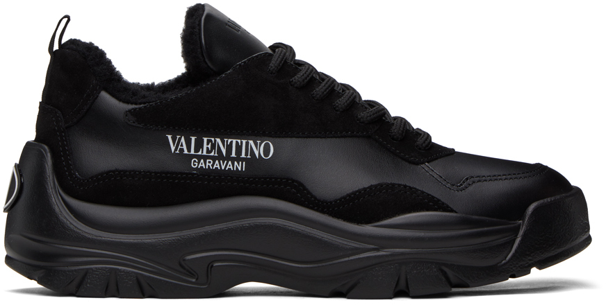 Valentino Garavani Black Gumboy Calfskin Sneakers In Nero-bianco