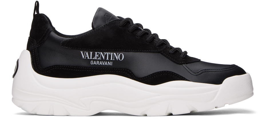 Shop Valentino Black Gumboy Calfskin Sneakers In Nero-bianco