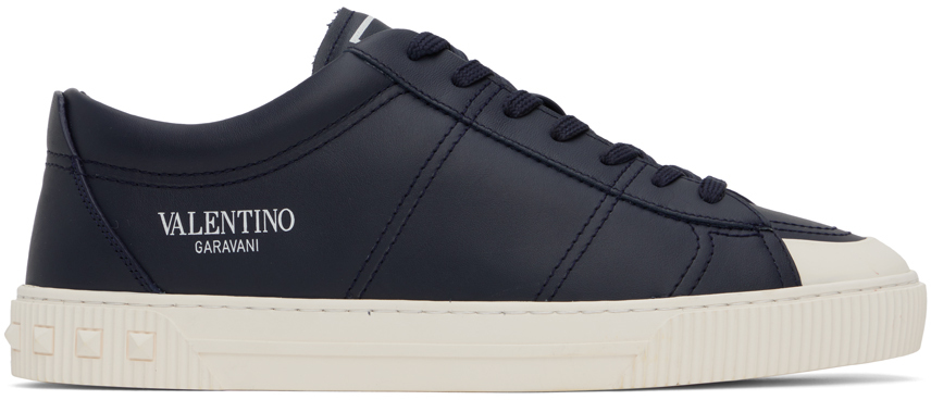 Navy Cityplanet Calfskin Sneakers by Valentino Garavani on Sale