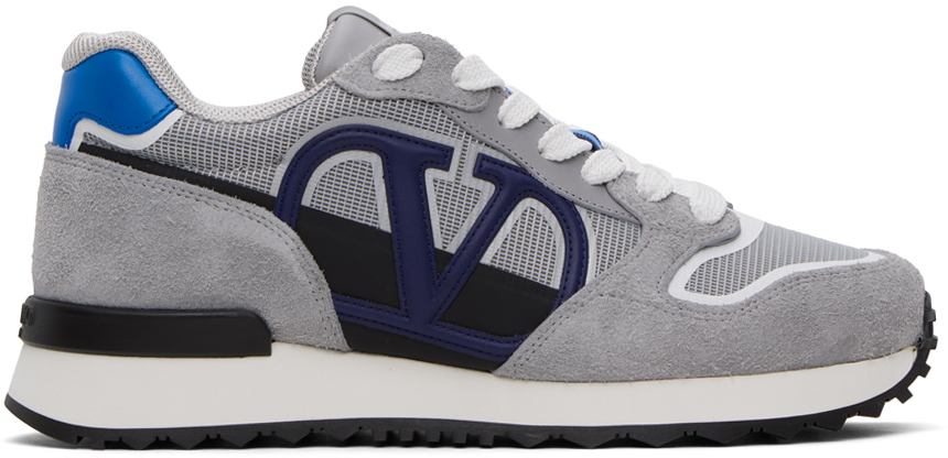 Shop Valentino Gray & Blue Vlogo Pace Sneakers In Light Blu Delft