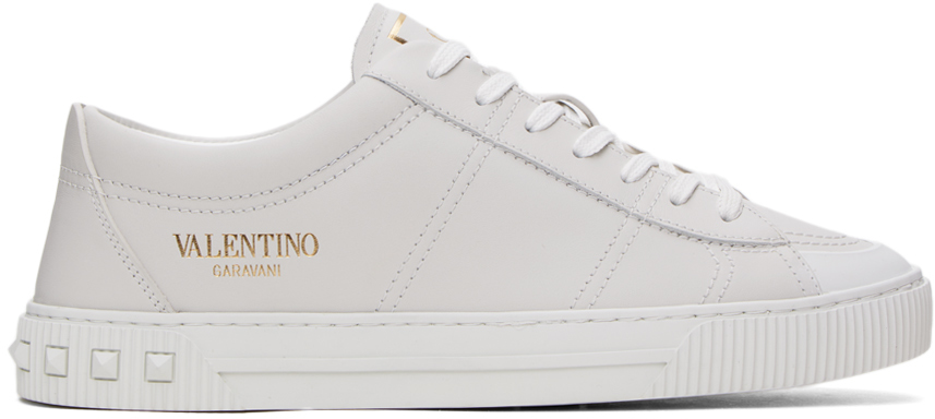 Valentino Garavani White Cityplanet Calfskin Sneakers In Bianco/bianco