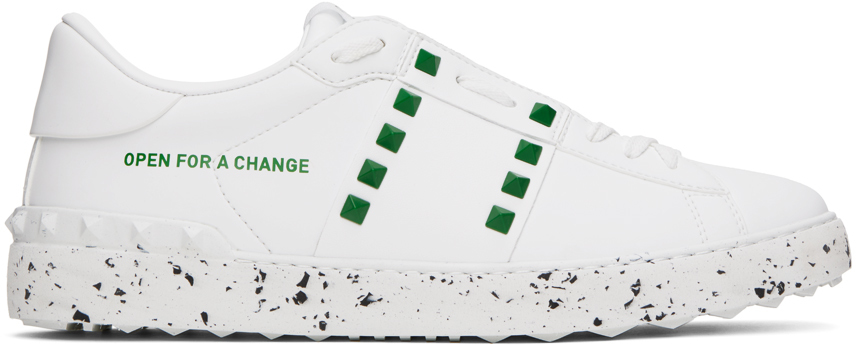 Valentino Garavani White 'open For A Change' Sneakers In Green/bianco