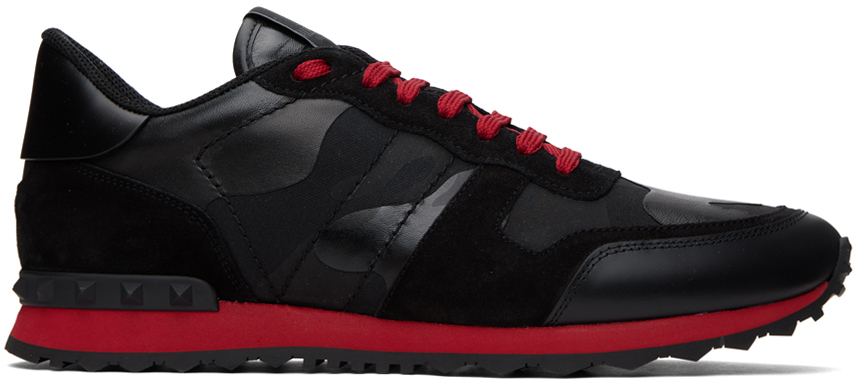 Valentino Garavani Black & Red Rockrunner Sneakers In Nero/rosso V