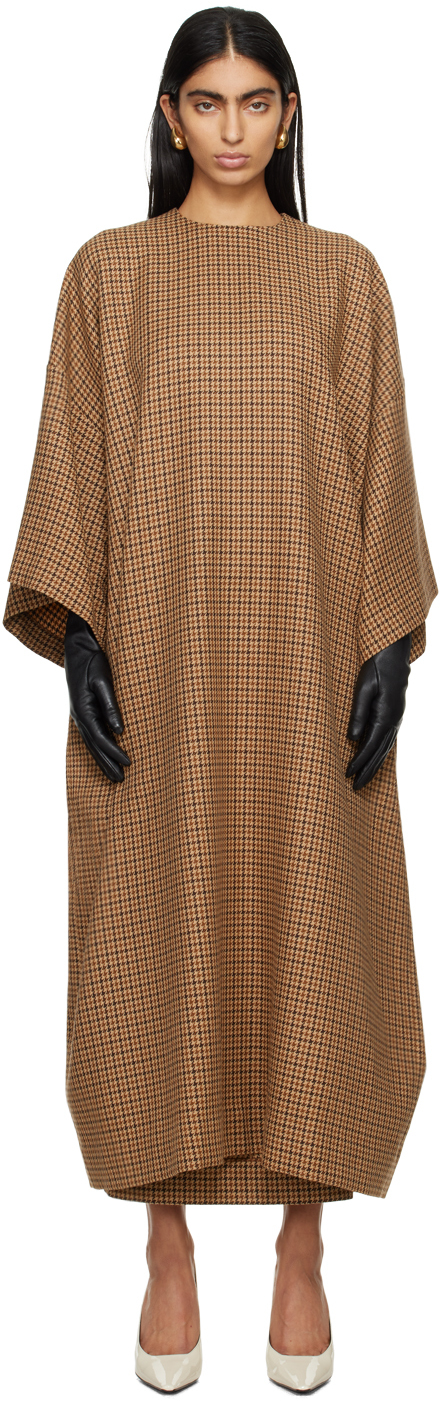 Brown Houndstooth Maxi Dress