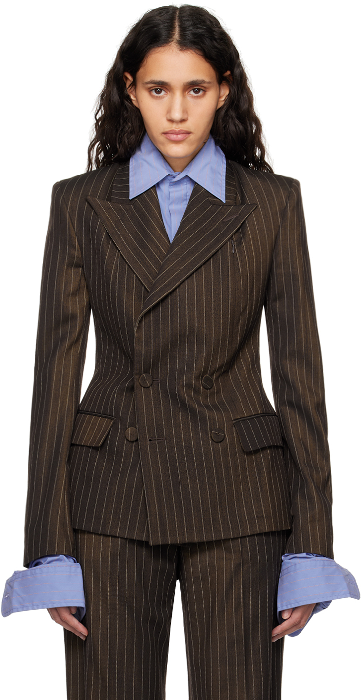 Shop Jean Paul Gaultier Brown 'the Suit' Blazer In 6003 Brown/ecru