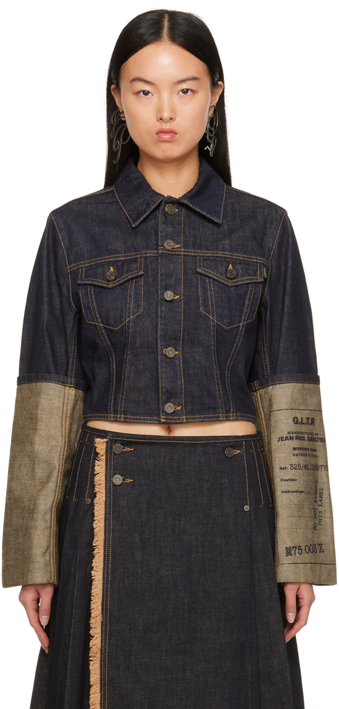 Shop Jean Paul Gaultier Indigo Cropped Denim Jacket In 55 Indigo
