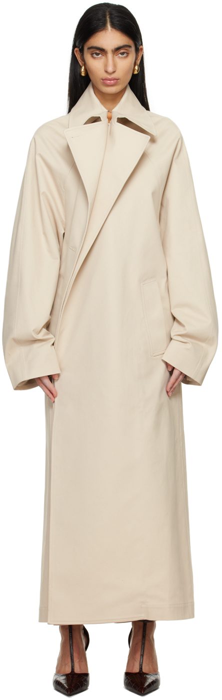 Beige Pinched Trench Coat