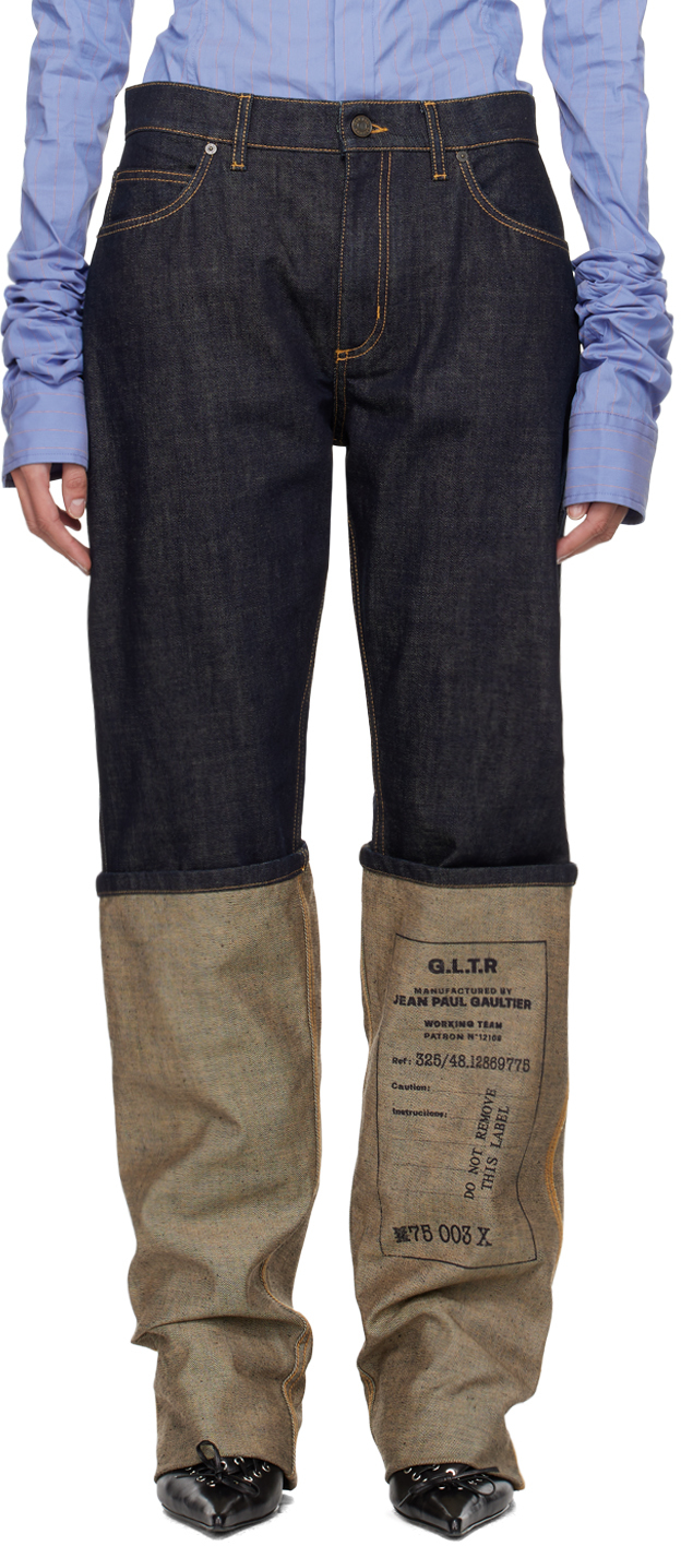 Shop Jean Paul Gaultier Indigo 'the Cuff' Jeans In 55 Indigo