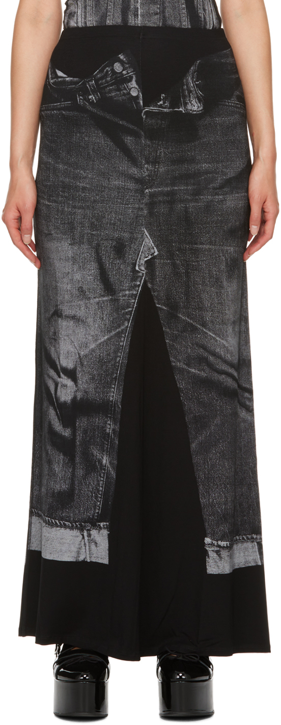 Shop Jean Paul Gaultier Black Trompe L'œil Maxi Skirt In 0002 Black/grey