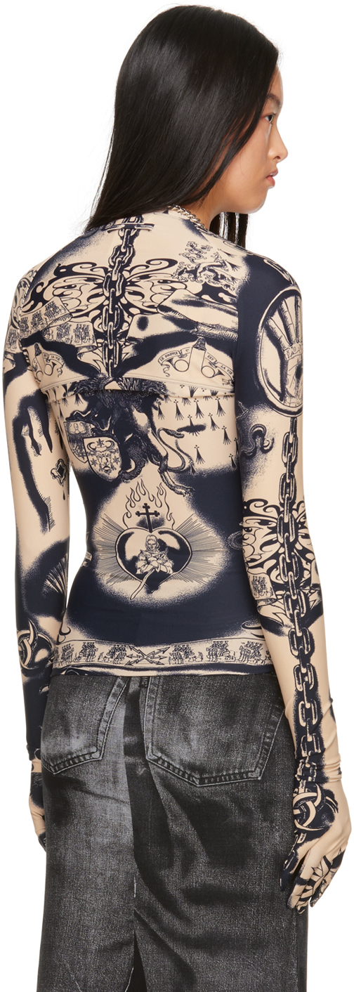 Jean Paul Gaultier Long-sleeved Cardigan In 6359 Nude/navy