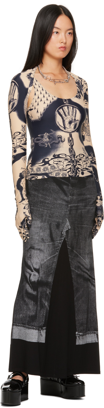 Jean Paul Gaultier Long-sleeved Cardigan In 6359 Nude/navy