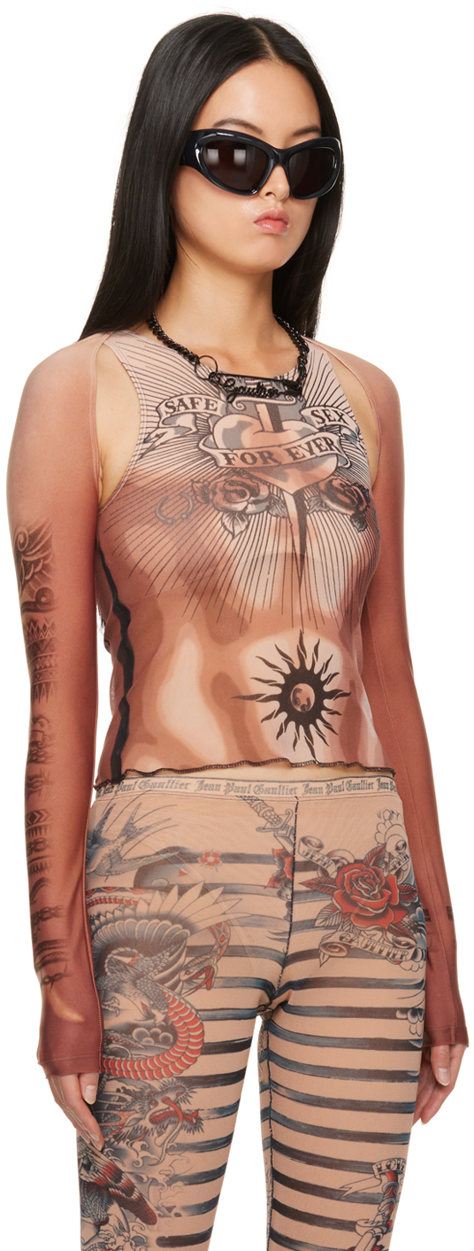 Jean Paul Gaultier Orange Graphic Cardigan In 25 Lightnude
