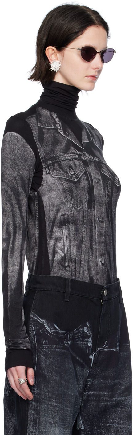 Jean Paul Gaultier Trompe L'oeil-print Roll-neck Jumper In 0002 Black/grey