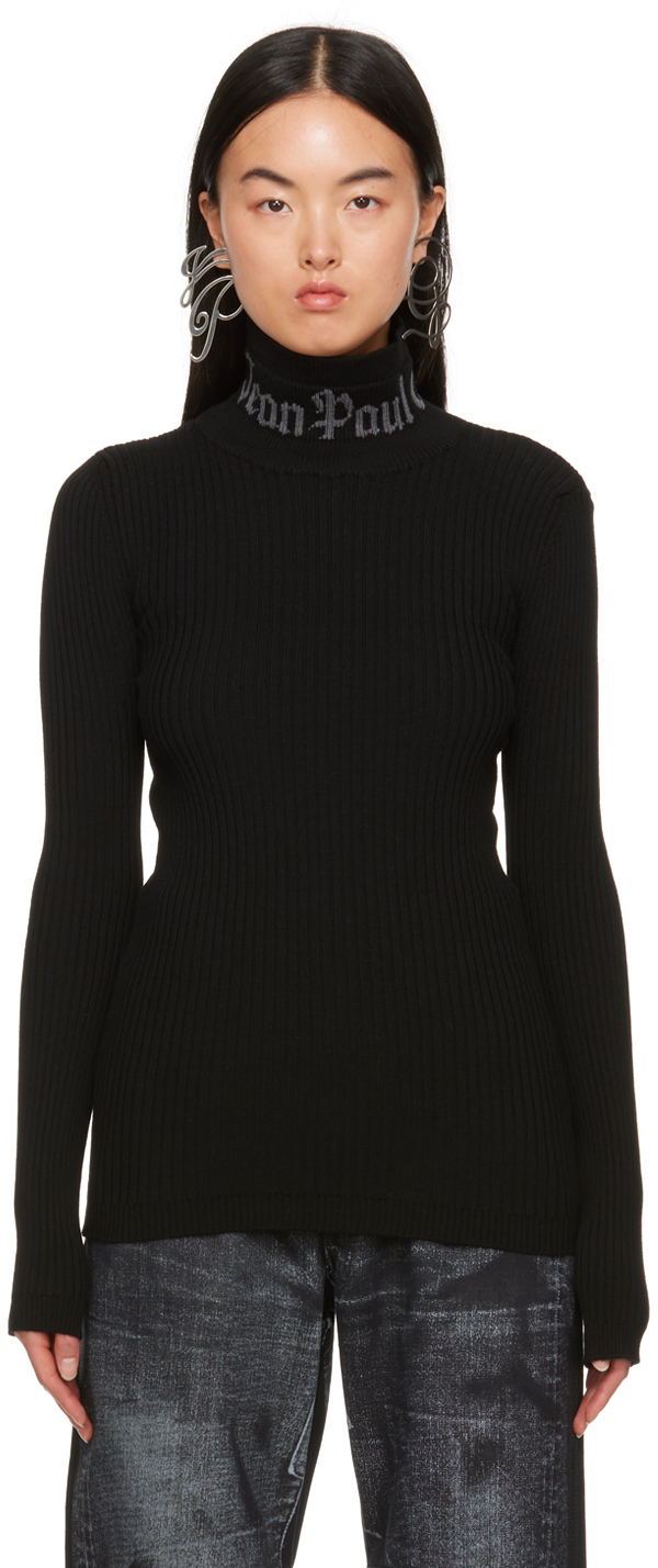 Shop Jean Paul Gaultier Black Jacquard Turtleneck In 0002 Black/grey