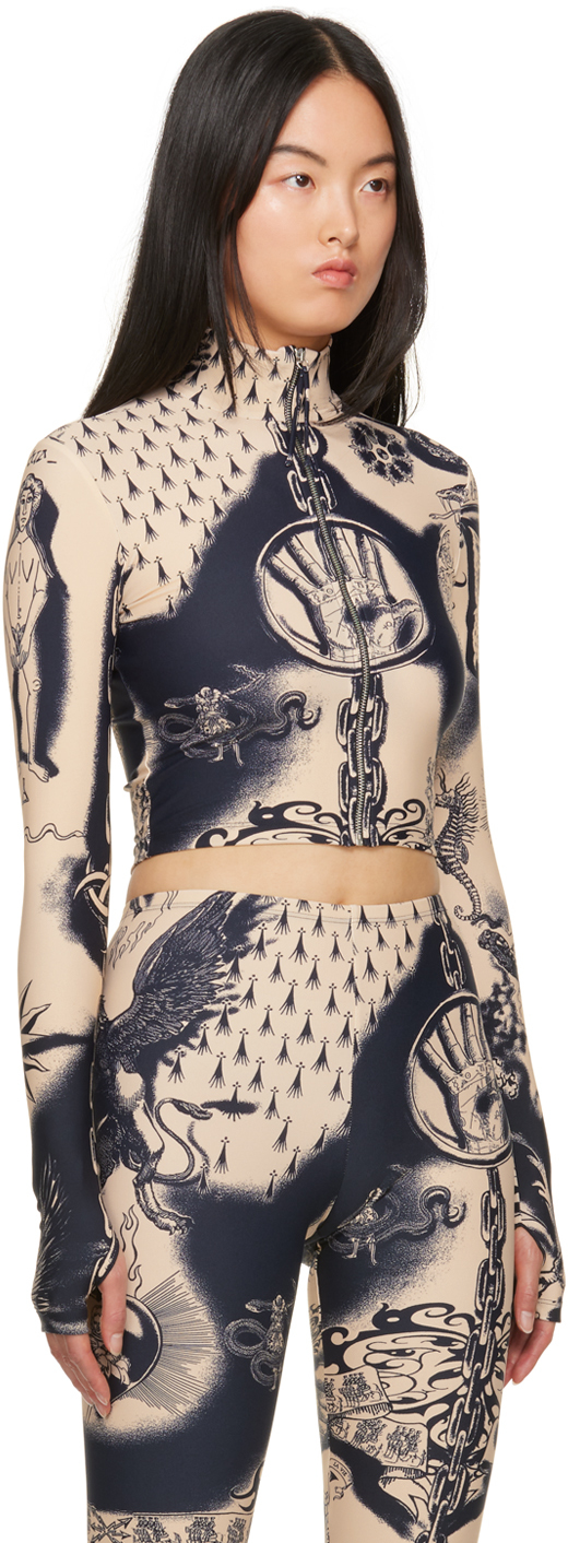 Jean Paul Gaultier Beige Graphic Turtleneck In 6359 Nude/navy