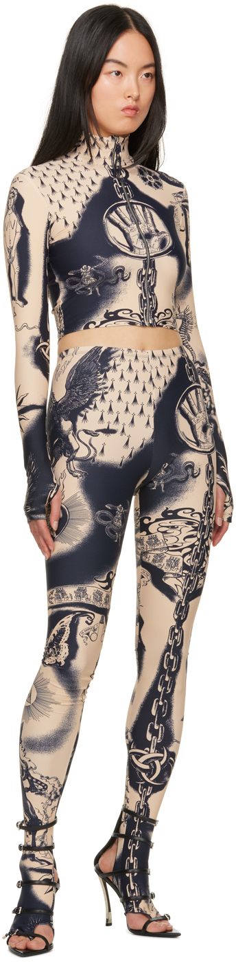 Jean Paul Gaultier Beige Graphic Turtleneck In 6359 Nude/navy