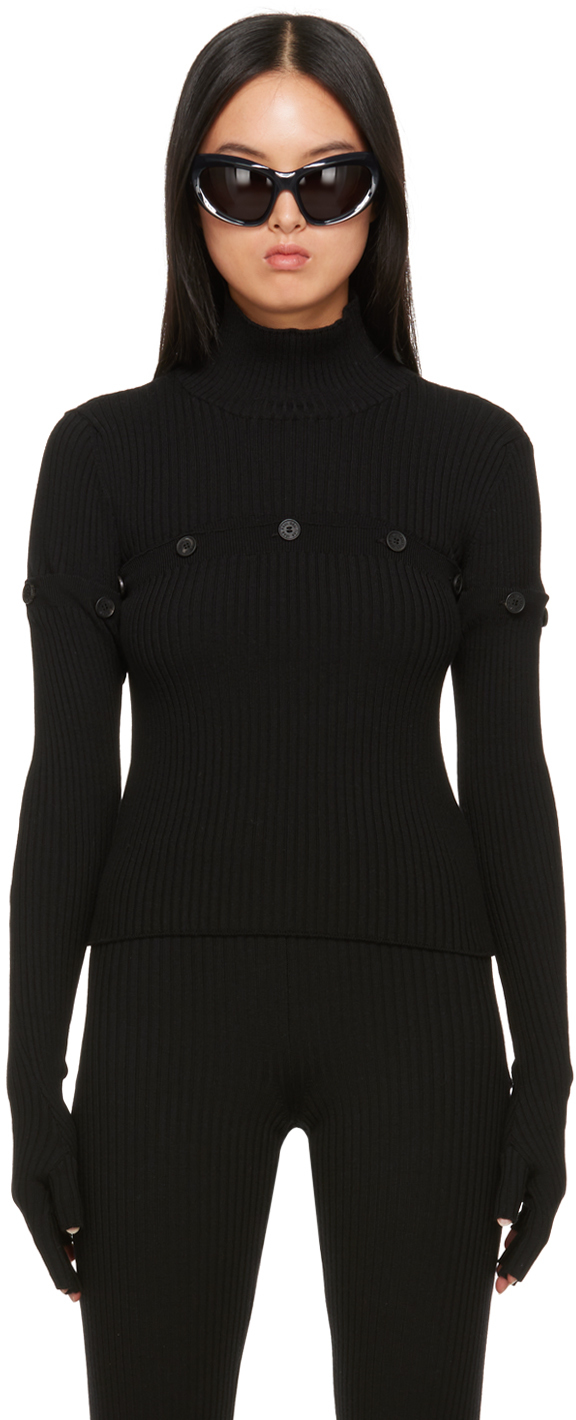 Black Button Turtleneck