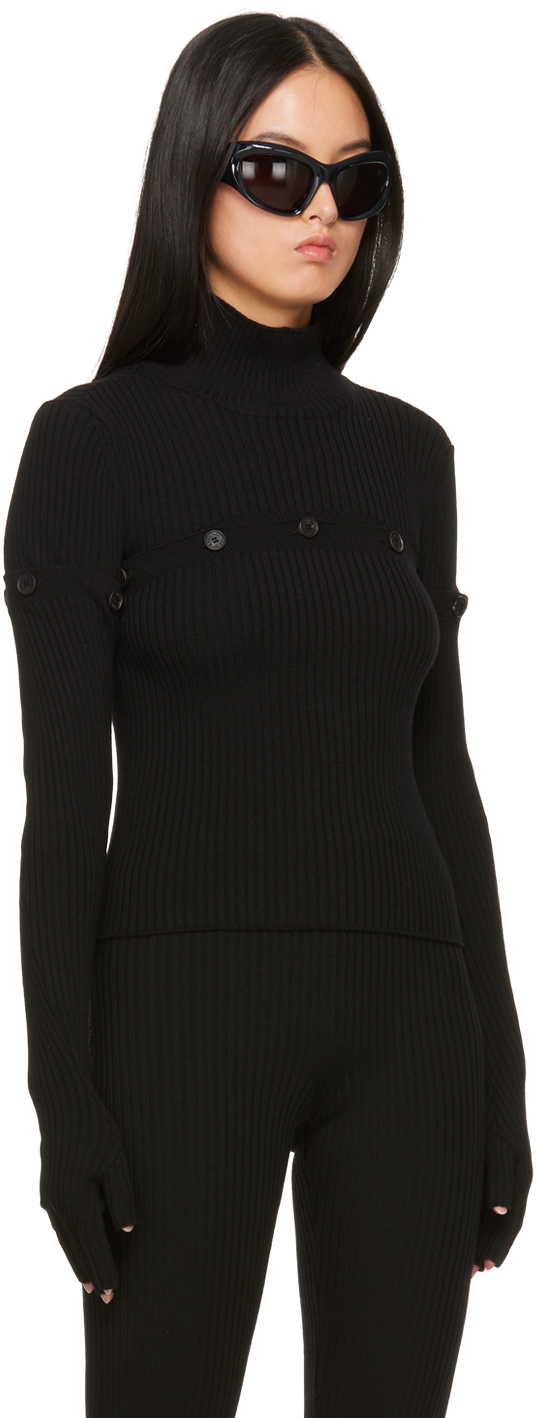 Jean Paul Gaultier Black Button Turtleneck In 00 Black