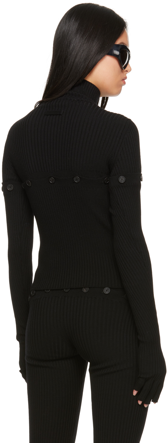 Jean Paul Gaultier Black Button Turtleneck In 00 Black