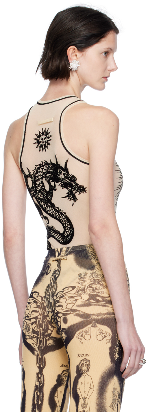 JEAN PAUL GAULTIER BEIGE FLOCKED BODYSUIT 