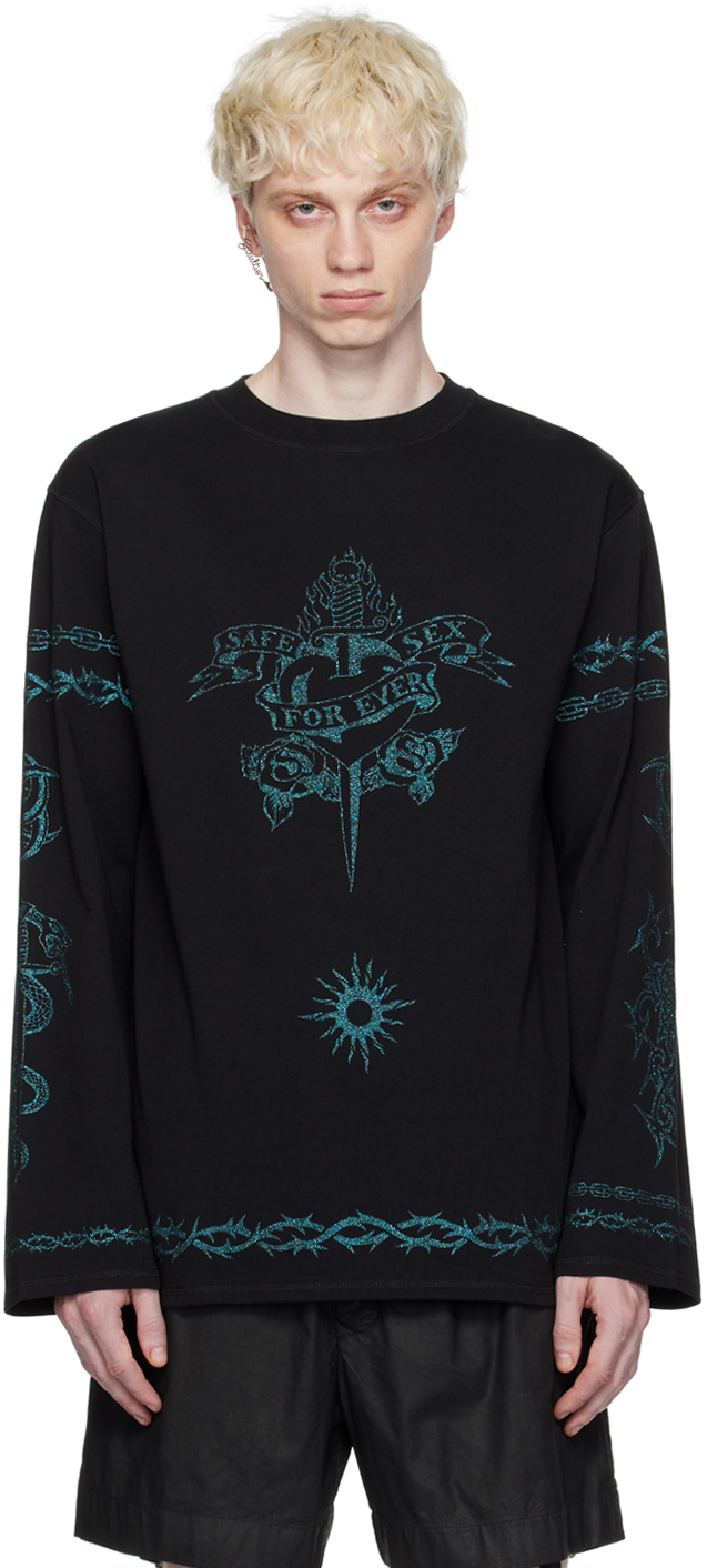 Jean Paul Gaultier Black Glitter Long Sleeve T-shirt In Schwarz