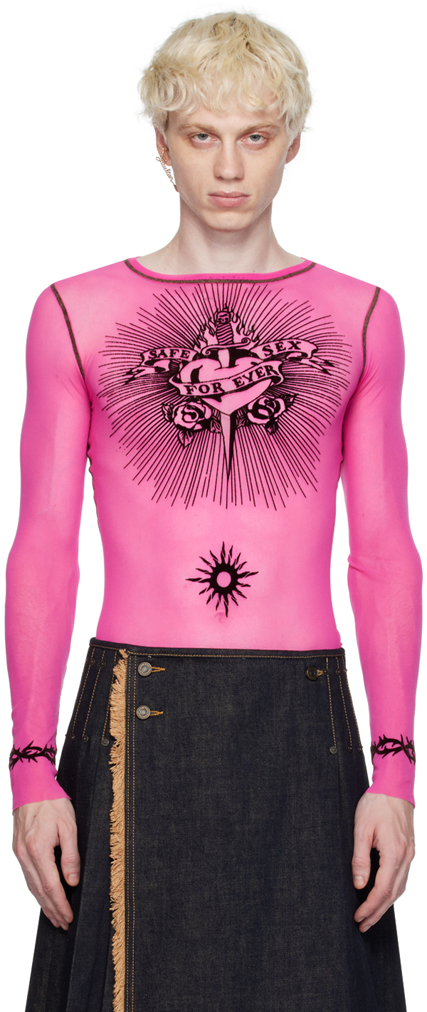 Jean Paul Gaultier Pink Flocked Long Sleeve T-shirt In 22-pinkshocking