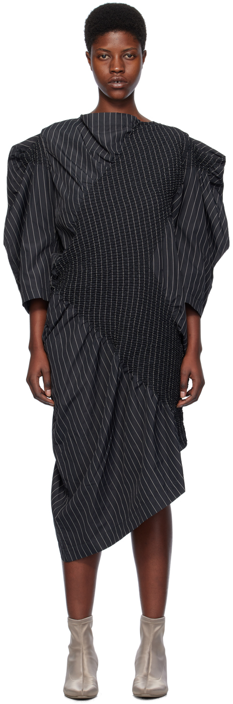 Shop Issey Miyake Black Contraction Midi Dress In 17-black-hued