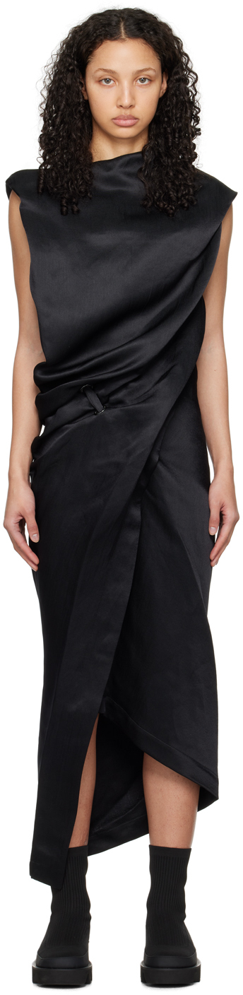 Black Enveloping Midi Dress by ISSEY MIYAKE on Sale