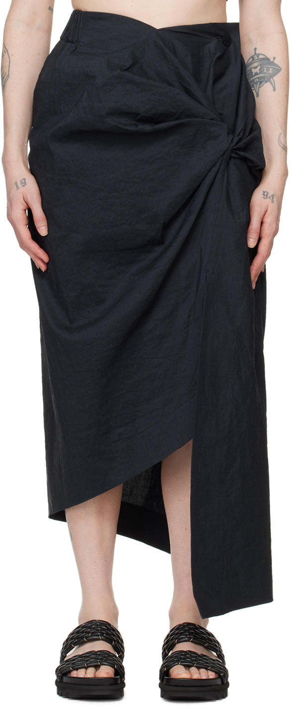 Shop Issey Miyake Black Twisted Midi Skirt In 15- Black