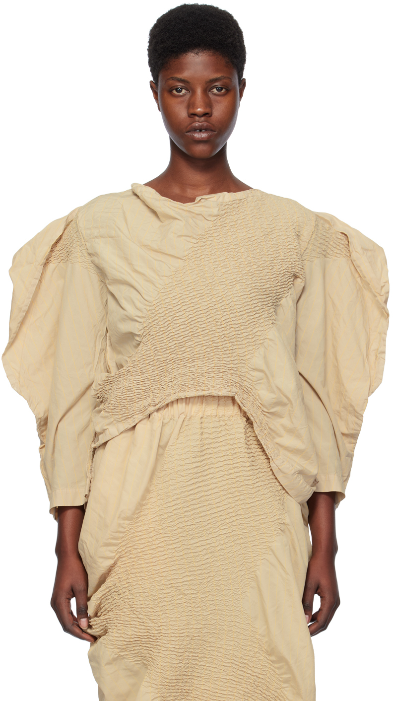 ISSEY MIYAKE Beige Contraction Blouse
