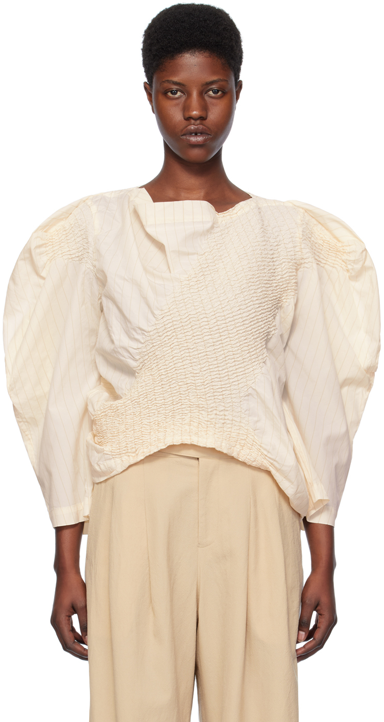 Issey Miyake Off-white Contraction Blouse In 07 Off White Hued