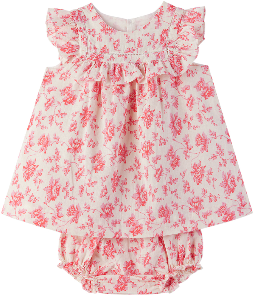 Shop Bonpoint Baby White & Pink Ciara Dress & Bloomers Set In 528 Fl Framboise