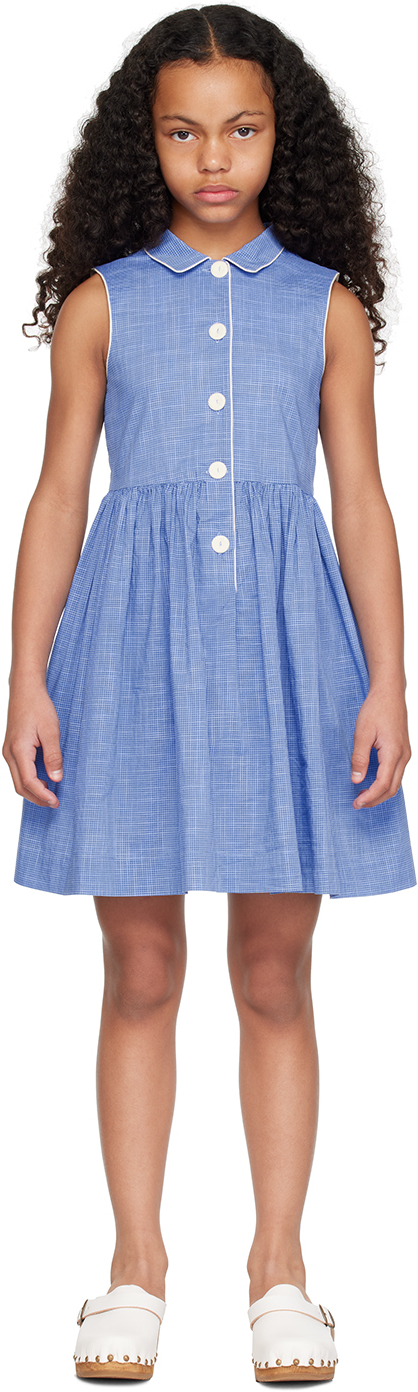 Shop Bonpoint Kids Blue Anne Dress In 073 Bleu Intense