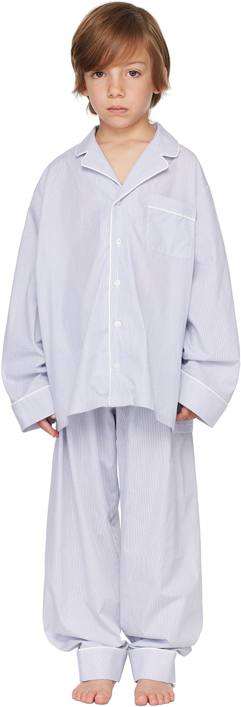 Shop Bonpoint Kids White & Blue Dormeur Pyjama Set In 276 Ra Bleu Nuit