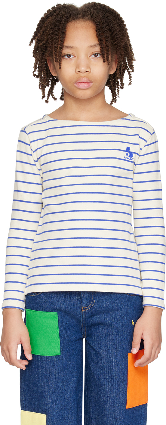 Bonpoint Kids Off-white & Blue Baudelaire Long Sleeve T-shirt In 215 Ra Bleu