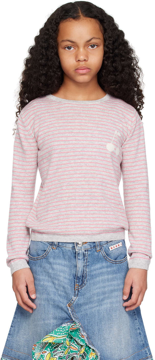 Bonpoint Kids Gray & Pink Brunelle Sweater In 228d Rays Rose Bnbn