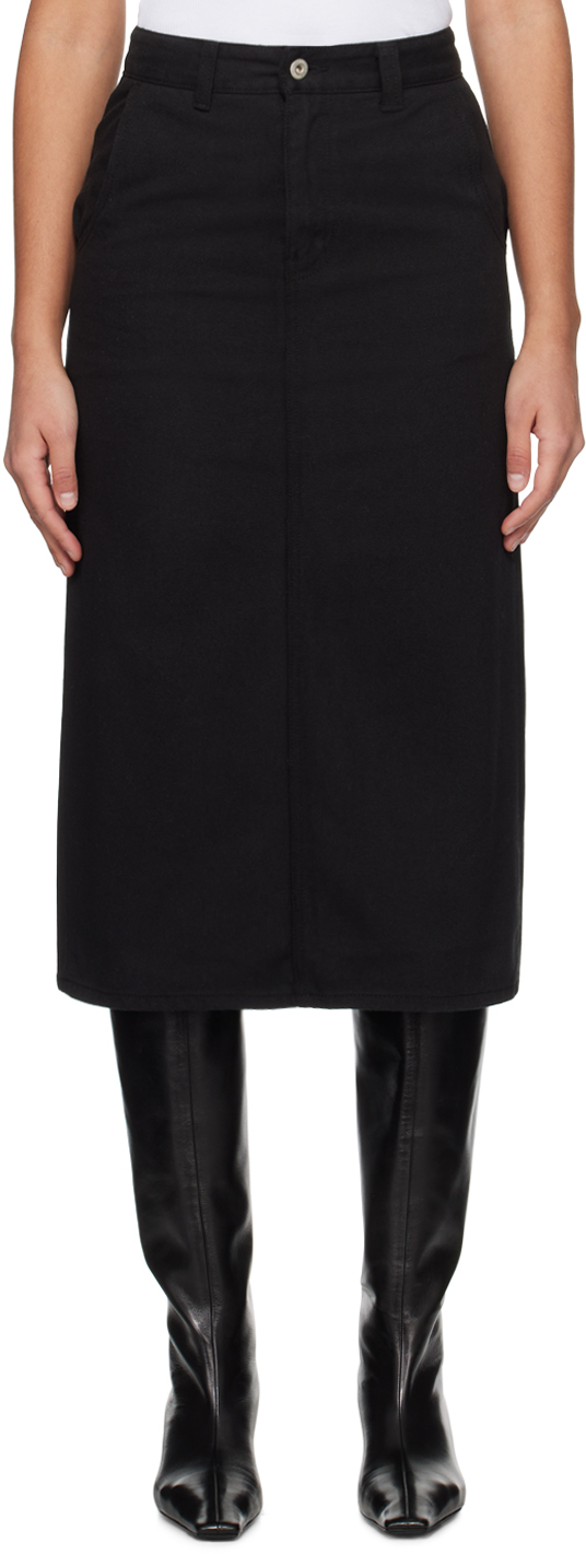 Nothing Written Black H-line Denim Midi Skirt In Washed Black