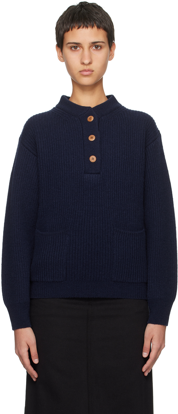 Navy Henri-Neck Sweater