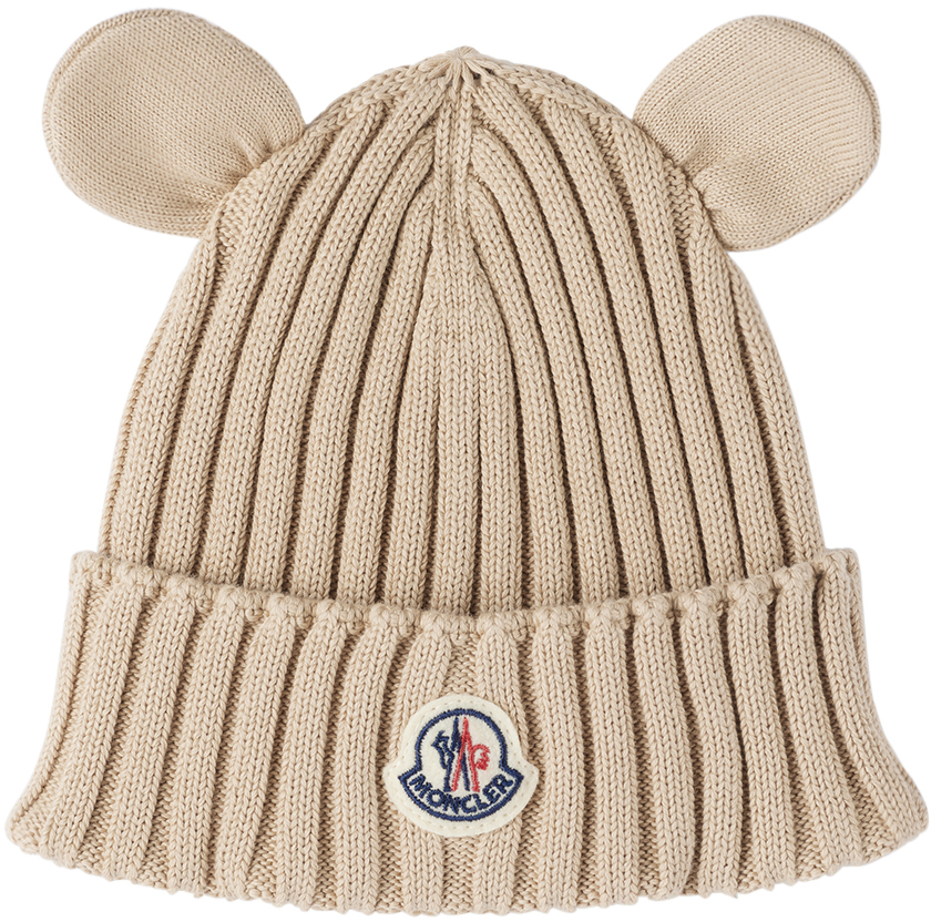 Baby Beige Cotton Beanie by Moncler Enfant | SSENSE