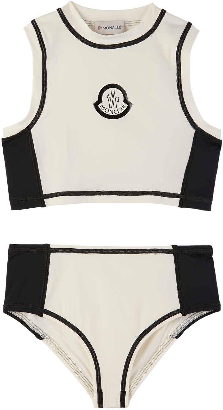 Kids White Printed Bikini