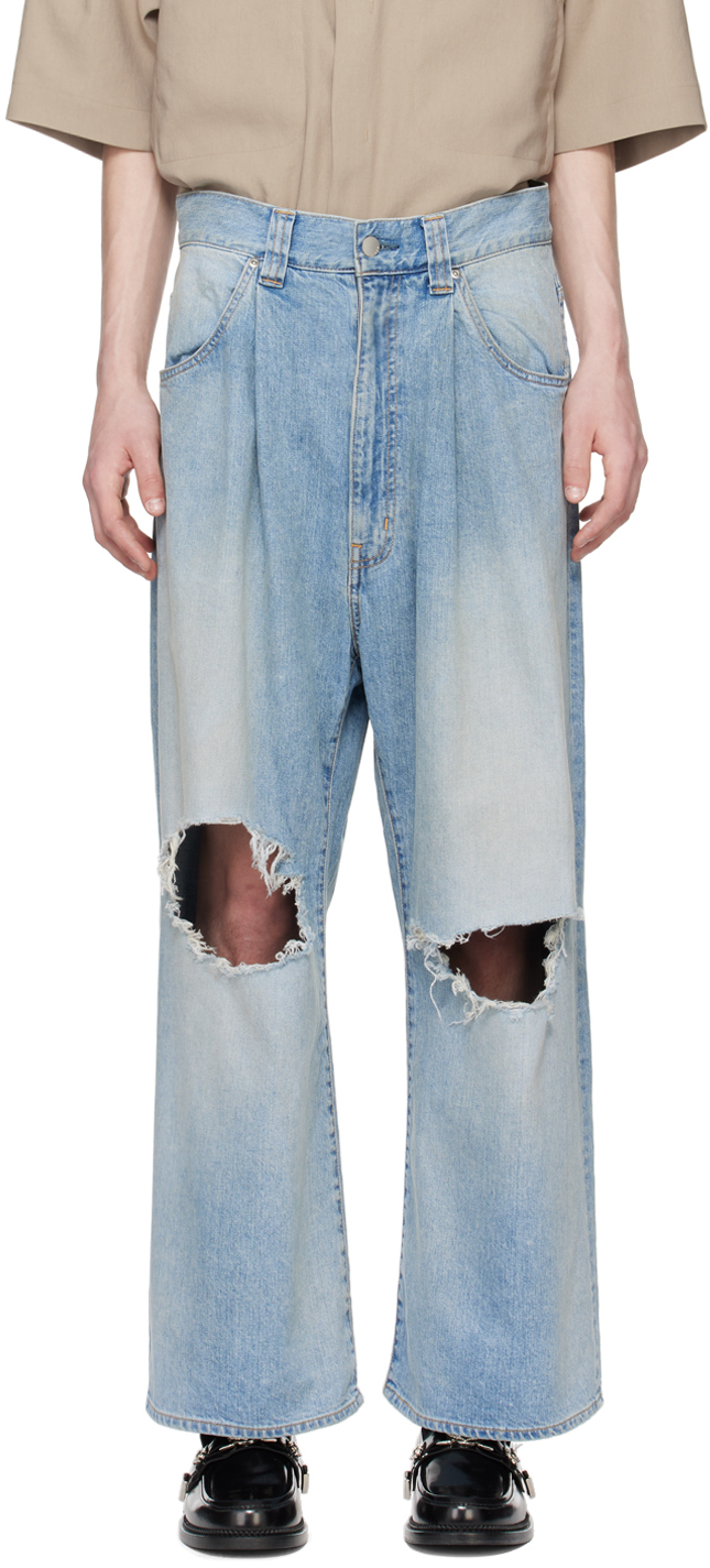 Shop Jieda Blue Damage Jeans In Indigo