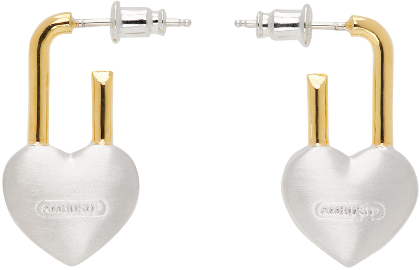 Ambush Silver & Gold Small Heart Padlock Earrings