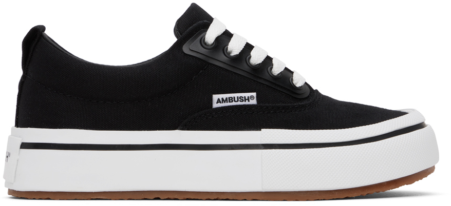 Shop Ambush Black Vulcanized Lace Up Sneakers