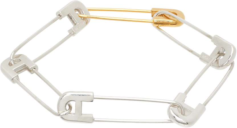 Silver & Gold 'A' Safety Pin Link Bracelet