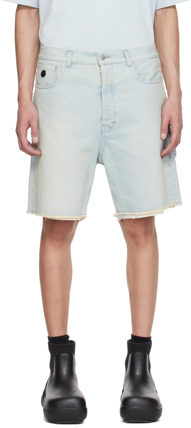raw-edge logo denim shorts